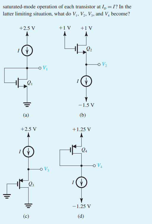 All the transistors in the circuits shown in Fig. P5.43 have the same values of |Vt|, k