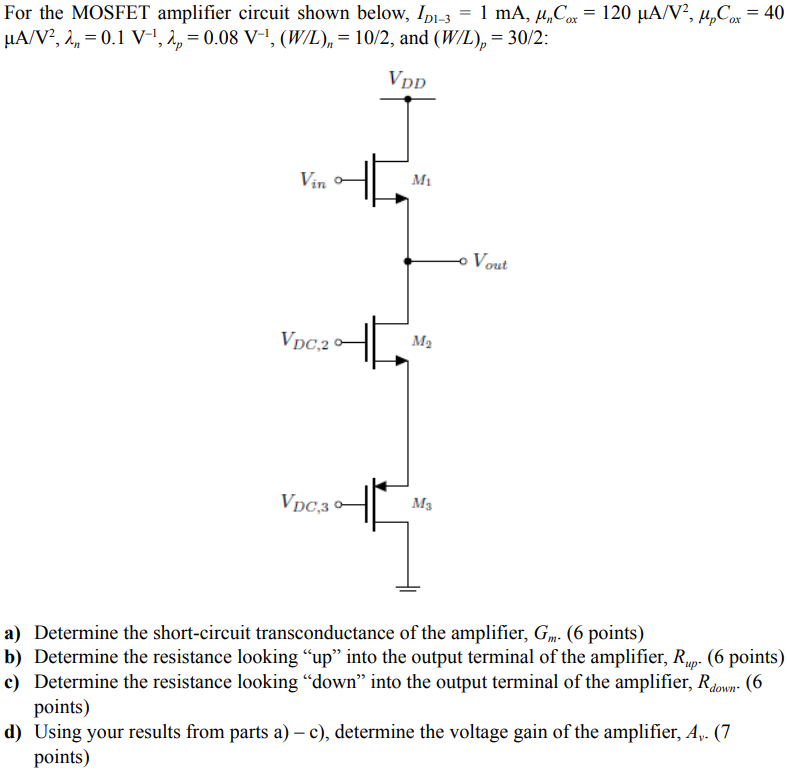 For the MOSFET amplifier circuit shown below, ID1