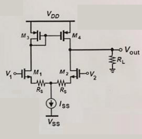 Consider the differential amplifier shown below, all transistors are identical and characterized by k