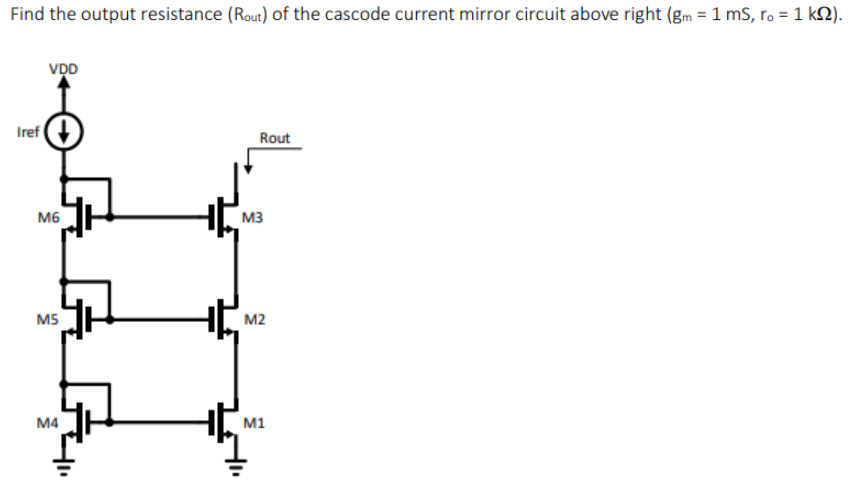 Find the output resistance (Rout) of the cascode current mirror circui