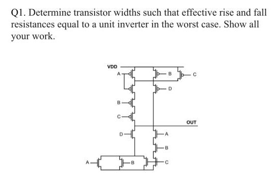 Determine transistor widths such that effective rise and fall resistances equal to a unit inverter in the worst case.