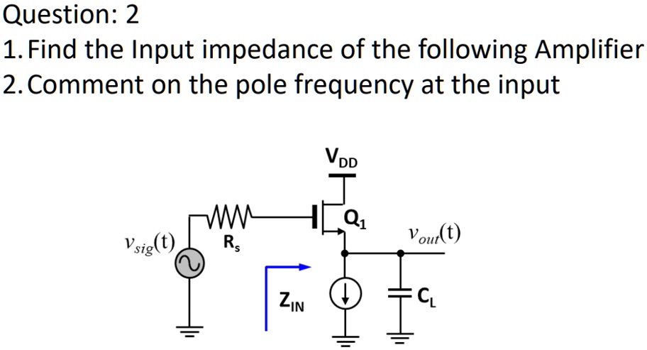 1. Find the Input impedance of the following Amplifier 2. Comment on the pole frequency at the input