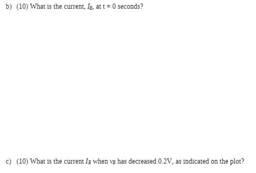 For the SRAM read operation sub-circuit below the gate length for both transistors is Lmin. The gate width of the access transistor Qa is 3 μm For t < 0 seconds, vB is pre-charged to VDD, vW = 0 V and therefore vQ = 0 V. At t = 0 seconds, vW is switched to VDD (note: since γ = 0 V1 /2, there is no body effect). a. (10) What is the gate width of the pull-down transistor, Qn if the maximum value reached by vQ for t > 0 seconds is the n-channel threshold voltage, Vt0. b) (10) What is the current, IB, at t = 0 seconds? c) (10) What is the current IB when vB has decreased 0.2 V, as indicated on the plot?