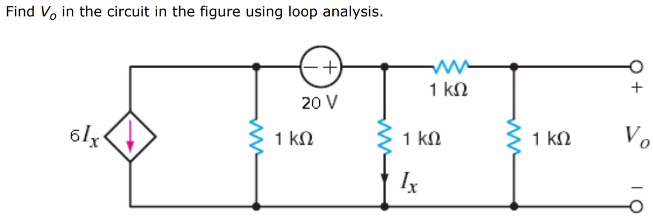 Find Vo in the circuit in the figure using loop analysis.