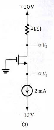 5.106 For the circuit in Fig. 5.55 (a) with I = 0.2 mA, RG = 0, RD = 10 kΩ, and VDD = 2.5 V, consider the behavior in each of the following two cases. In each case, find the voltages VS, VD, and VDS that result. (a) Vt = 1 V and kn = 1.6 mA/v2 (b) Vt = 0.8 V and kn = 1.25 mA/V2