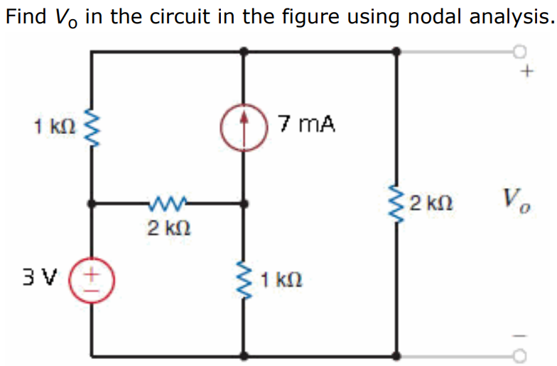 Find Vo in the circuit in the figure using nodal analysis.