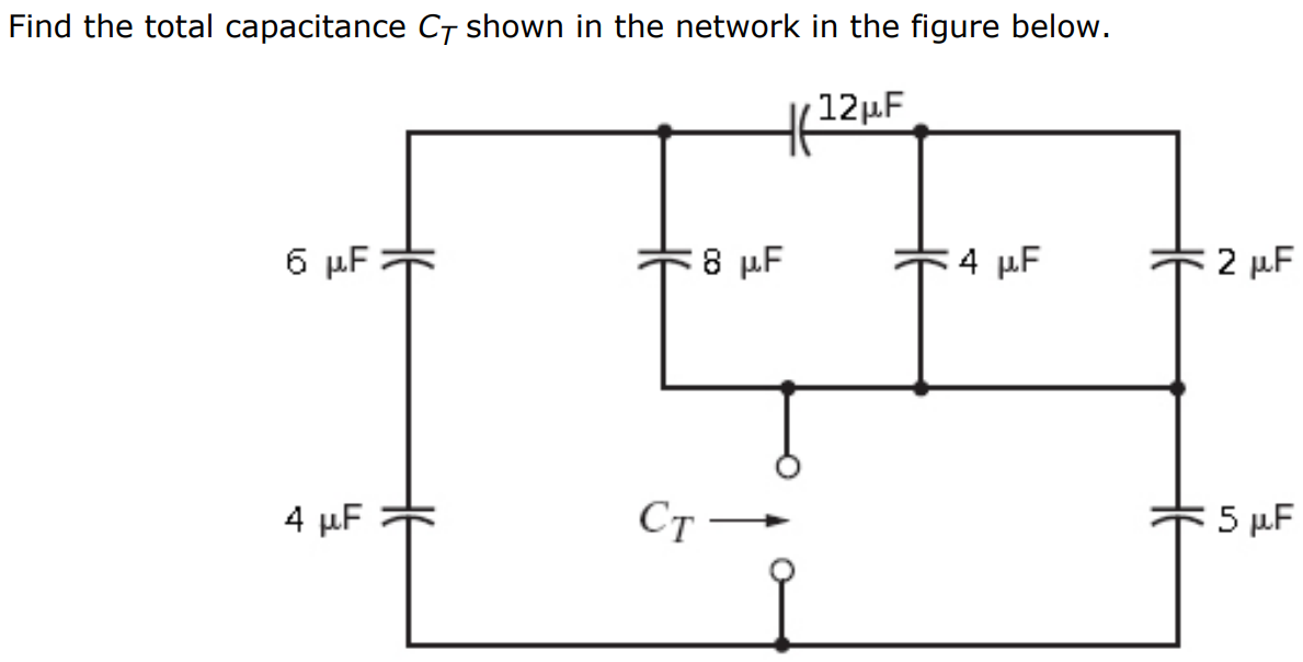 Find the total capacitance CT shown in the network in the figure below. μF