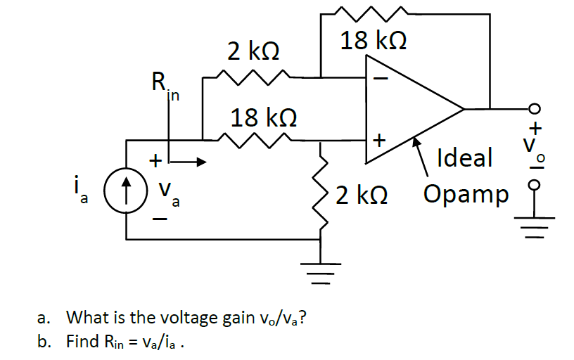 a. What is the voltage gain vo/va ? b. Find Rin = va/ia. 