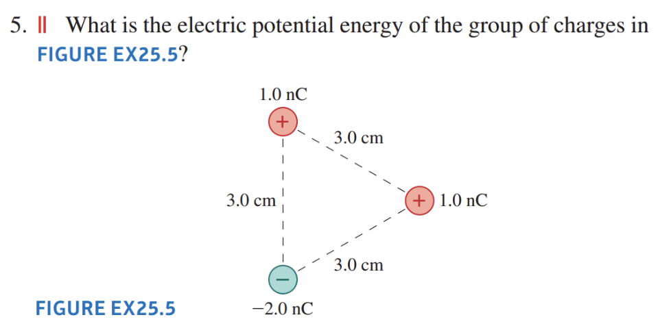 What is the electric potential energy of the group of charges in FIGURE EX25.5? 