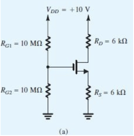 5.51 Consider the circuit of Fig. 5.24(a). In Example 5.6 it was found that when Vt = 1 V and kn′(W/L) = 1 mA/V2, the drain current is 0.5 mA and the drain voltage is +7 V. If the transistor is replaced with another having Vt = 1.5 V with kn′(W/L) = 1.5 mA/V2, find the new values of ID and VD. Comment on how tolerant (or intolerant) the circuit is to changes in device parameters. ^ Hide Answer 0.454 mA, +7.28 V; circuit is quite tolerant to variations in device parameters (a) 