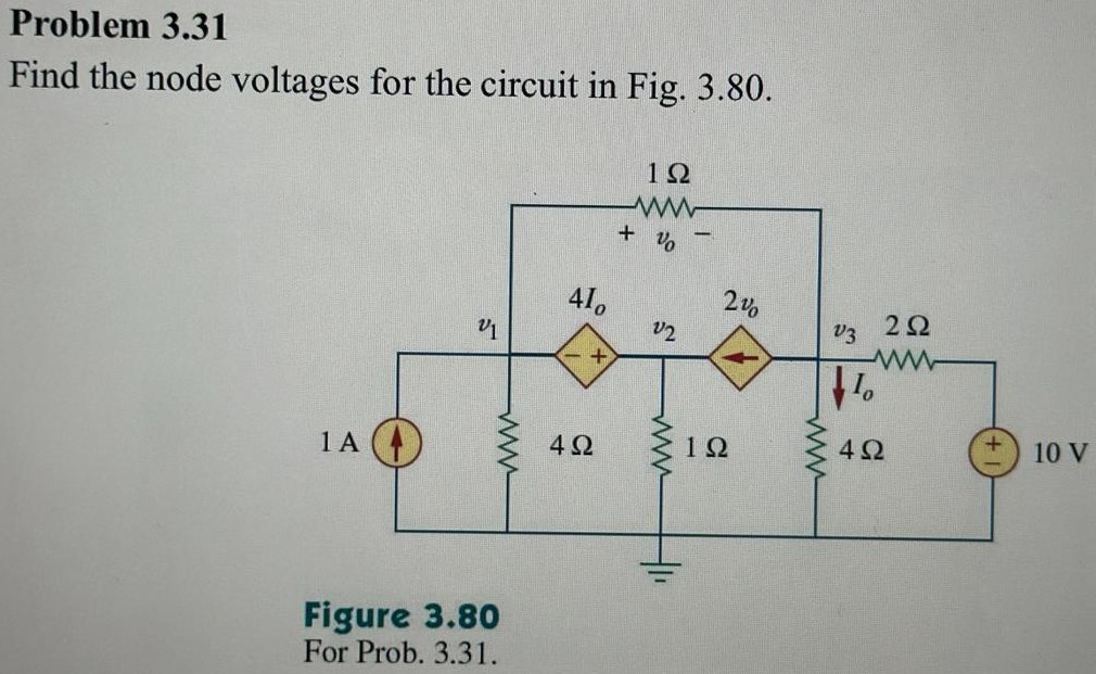 Problem 3.31 Find the node voltages for the circuit in Fig. 3.80. Figure 3.80 For Prob. 3.31.