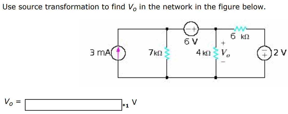 Use source transformation to find Vo in the network in the figure below. Vo = V