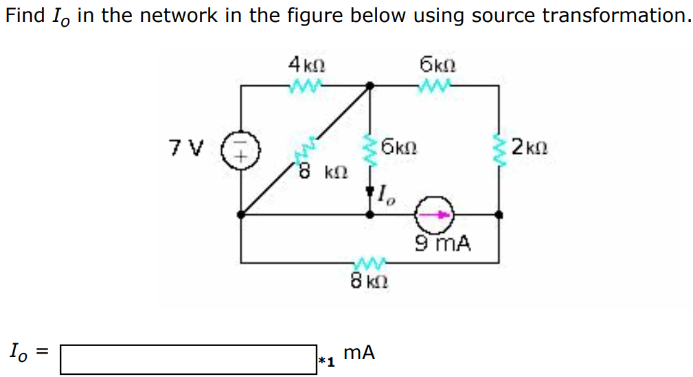 Find Io in the network in the figure below using source transformation. Io = mA