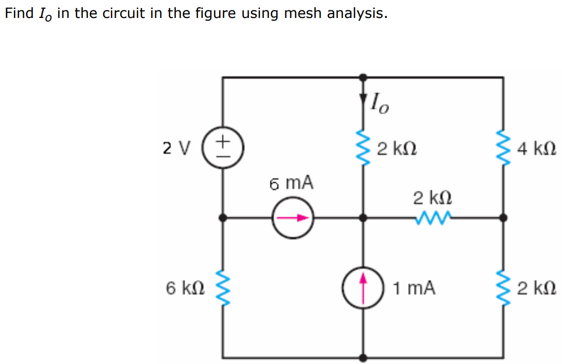 Find Io in the circuit in the figure using mesh analysis.